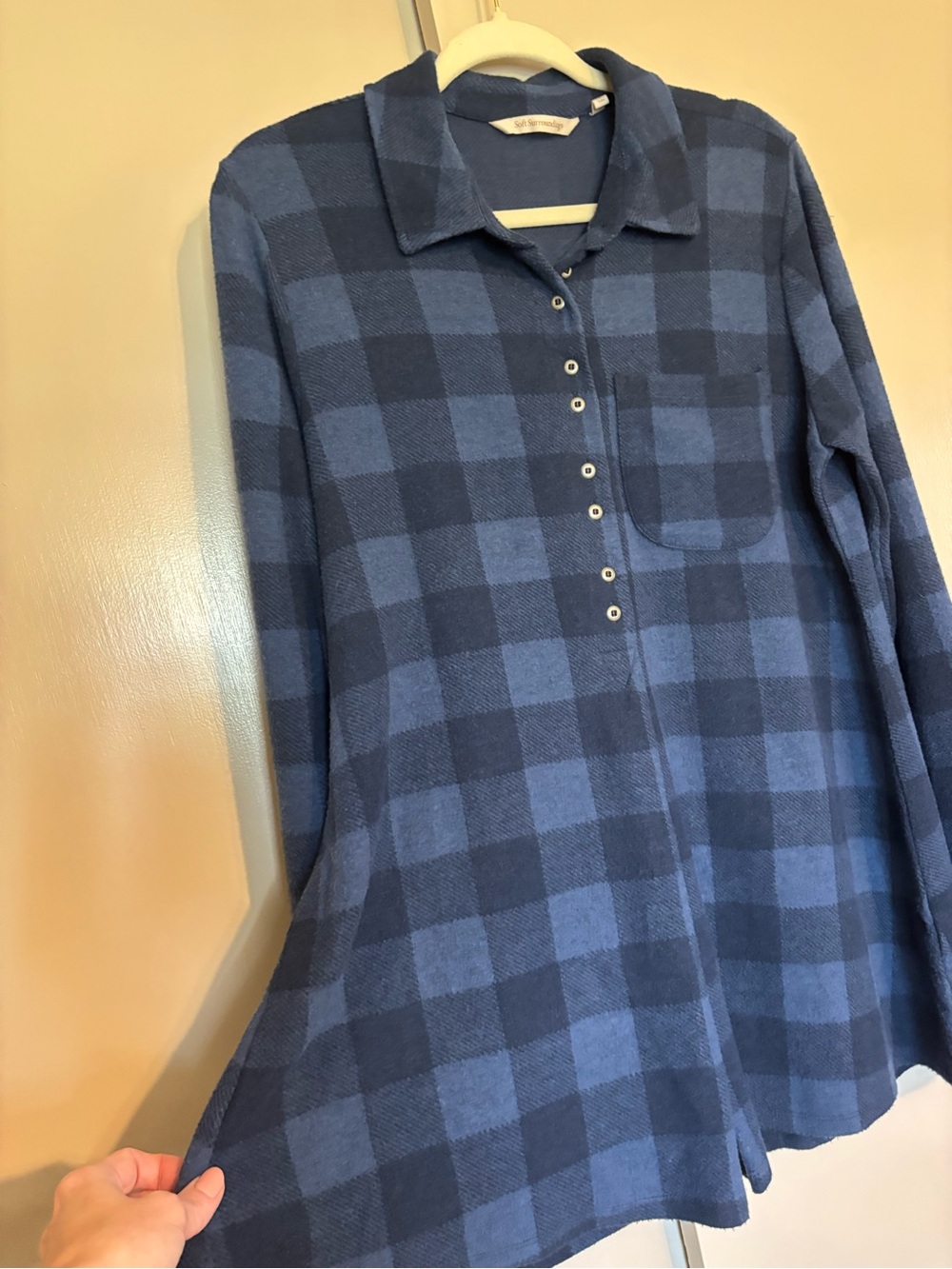 Soft Surroundings Blue Plaid Long-Sleeve Tunic Size M
